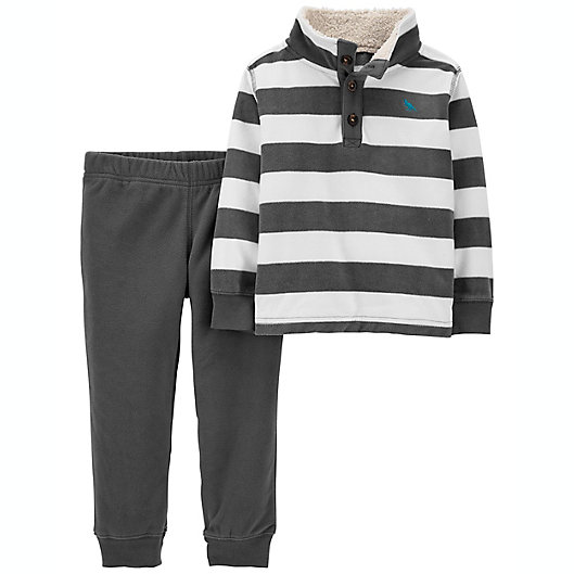 Alternate image 1 for carter's® Size 18M 2-Piece Striped Fleece Pullover and Pant Set in Grey