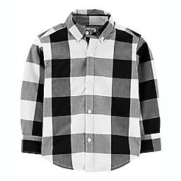 carter&#39;s&reg; Size 12M Plaid Twill Button-Front Long Sleeve Shirt in Black/White