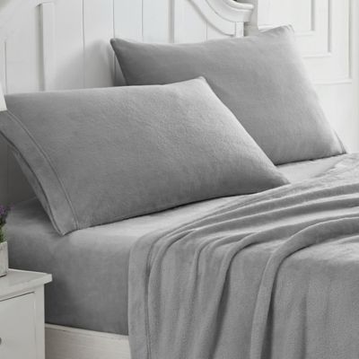 Solid Plush Fleece Grey Queen Sheet Set