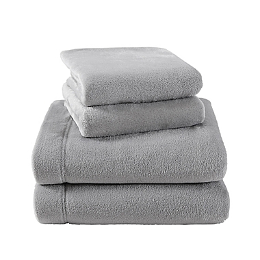 Laura Ashley&reg; Solid Plush Fleece King Sheet Set in Grey. View a larger version of this product image.