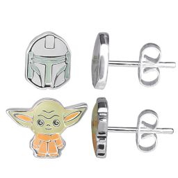 Disney® Star Wars Brass The Child and The Mandalorian Stud Earrings Set in Silver/Multi