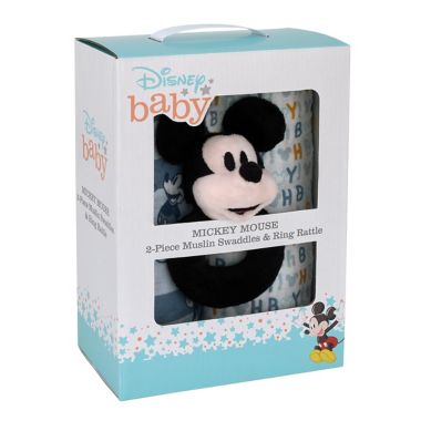 Disney Baby&reg; 3-Piece Mickey Mouse Swaddle Set with Rattle in Blue. View a larger version of this product image.