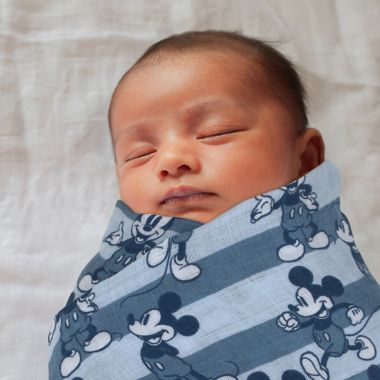 Disney Baby&reg; 3-Piece Mickey Mouse Swaddle Set with Rattle in Blue. View a larger version of this product image.