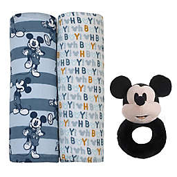 Disney Baby® 3-Piece Mickey Mouse Swaddle Set with Rattle in Blue