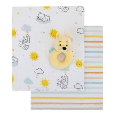 Disney Baby&reg; 3-Piece Winnie the Pooh Swaddle Set with Rattle in Yellow. View a larger version of this product image.