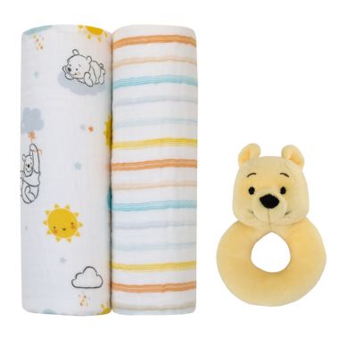 Disney Baby&reg; 3-Piece Winnie the Pooh Swaddle Set with Rattle in Yellow. View a larger version of this product image.