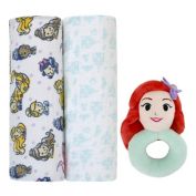 Disney Baby&reg; 3-Piece Ariel Swaddle Set with Rattle in Aqua