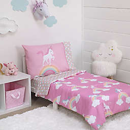 Everything Kids by NoJo® Rainbow Unicorn 4-Piece Toddler Bedding Set in Pink