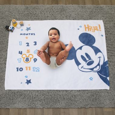 Disney Baby&reg; Mickey Mouse Milestone Baby Blanket in Blue. View a larger version of this product image.