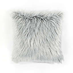 Lush Décor Luca Mongolian Faux Fur Square Throw Pillow Cover in Grey
