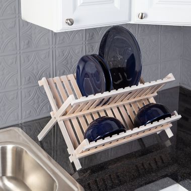 Squared Away&trade; Collapsible Dish Rack in Bamboo. View a larger version of this product image.