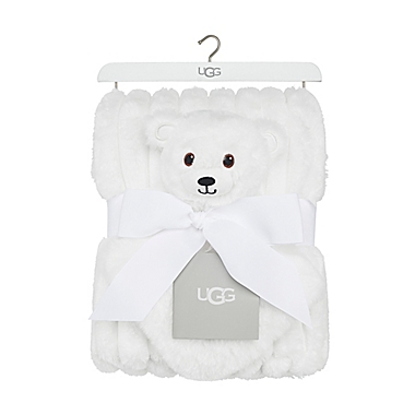 UGG&reg; 2-Piece Dylan Ribbed Faux Fur Lovey and Blanket Gift Set in Snow. View a larger version of this product image.