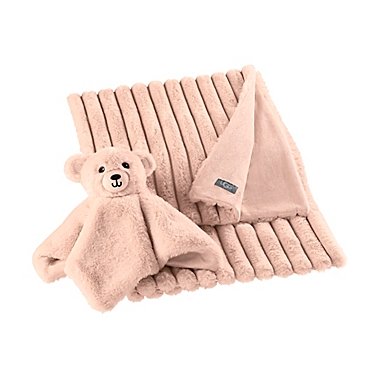UGG&reg; 2-Piece Dylan Ribbed Faux Fur Lovey and Blanket Gift Set in Peach. View a larger version of this product image.