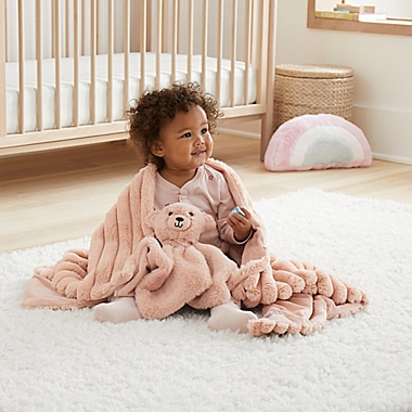 UGG&reg; 2-Piece Dylan Ribbed Faux Fur Lovey and Blanket Gift Set in Peach. View a larger version of this product image.