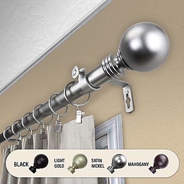 Rod Desyne Globe 48 to 84-Inch Adjustable Single Curtain Rod Set in Satin Nickel. View a larger version of this product image.