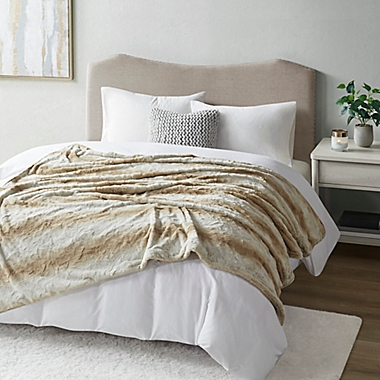 Beautyrest Zuri Weighted Faux Fur Blanket in Sand. View a larger version of this product image.