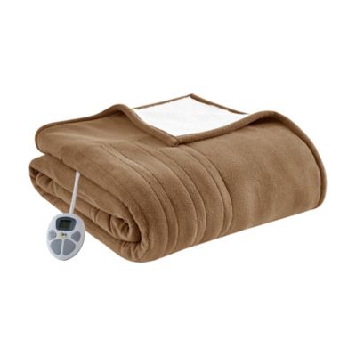 Serta Twin Fleece to Faux Shearling Heated Blanket Brown