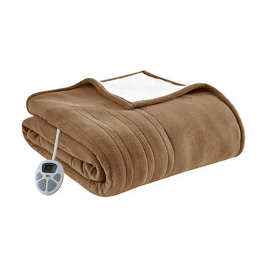 Alternate image 1 for Serta® Fleece to Sherpa Heated King Blanket in Brown