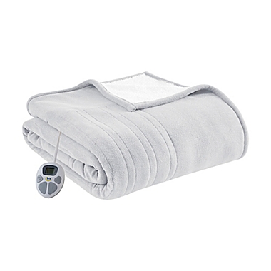 Serta&reg; Fleece to Sherpa Heated Full Blanket in Light Grey. View a larger version of this product image.