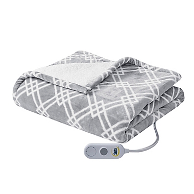 Serta&reg; Printed Plush Heated Throw in Grey. View a larger version of this product image.