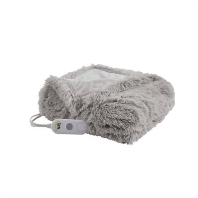 Serta 50&#34;x60&#34; Leena Shaggy Faux Fur Electric Heated Throw Blanket Gray: Midweight, Machine Washable, 3-Year Warranty