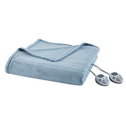 Serta® Ribbed Micro Fleece Heated Twin Blanket in Blue
