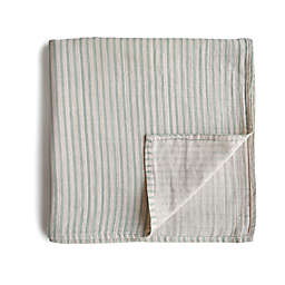 Mushie® Muslin Organic Cotton Swaddle Blanket in Sage Stripe