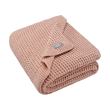 UGG&reg; Delaney Chenille Waffle Toddler Blanket in Peach. View a larger version of this product image.