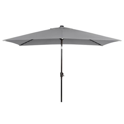 Everhome&trade; 11-Foot Solar LED Rectangular Market Umbrella in Grey