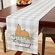 Precious Moments&reg; Pumpkins and Buffalo Check Personalized Table Runner in Grey