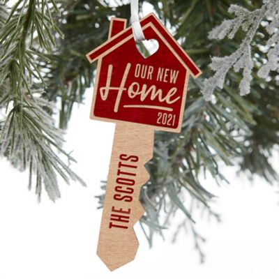 Our New Home 2.25-Inch x 5-Inch Wood Personalized Key Ornament in Red Maple