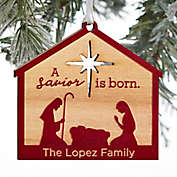 Nativity Personalized 4.5-Inch x 3.5-Inch Wood Ornament in Red Maple