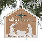 Nativity Personalized 4.5-Inch x 3.5-Inch Wood Ornament in Whitewash