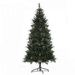 Luxen Home 7-Foot Spruce Lit Artificial Christmas Tree with Red Berries and White LED Lights