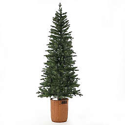 Luxen Home® 6.5-Foot Flocked Pine Pre-Lit Artificial Christmas Tree with Pot