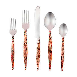 INOX Artisan Urban Hammered Twisted 5-Piece Flatware Place Setting in Antique Copper
