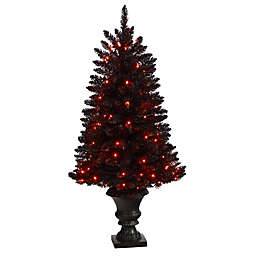 Nearly Natural 4-Foot Halloween Pre-Lit Artificial Christmas Tree in Black with LED Lights