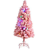 Nearly Natural 4-Foot Holiday Frosted Cashmere Christmas Tree in Pink with Color LED Lights