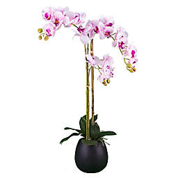 LCG Floral 32-Inch Artificial Pink Orchid with Black Ceramic Pot