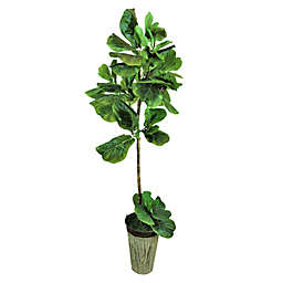 LCG Floral 5-Foot Artificial Fig Tree with Rustic Banded Metal Planter