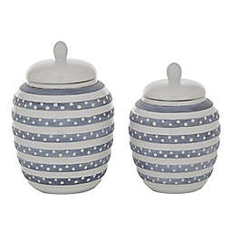 Ridge Road Decor 2-Piece Ceramic Coastal Decorative Jars Set in White