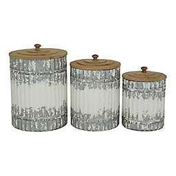 Ridge Road Décor Farmhouse Metal Decorative Jars in White (Set of 3)