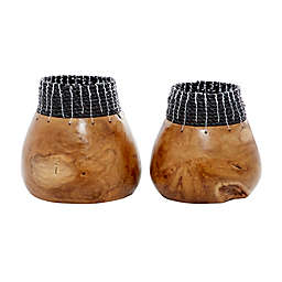 Ridge Road Decor 2-Piece Teak Wood Decorative Bowl Set in Brown/Black