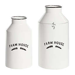 Ridge Road Décor Farmhouse Decorative Metal Jars in White (Set of 2)