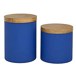 Ridge Road Decor 2-Piece Mango Wood Coastal Decorative Jars Set in Blue
