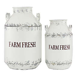Ridge Road Décor "Farm Fresh" Decorative Milk Jars in White (Set of 2)