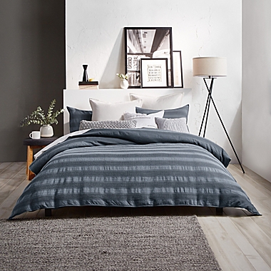 DKNY Avenue Stripe 3-Piece King Comforter Set in Denim. View a larger version of this product image.
