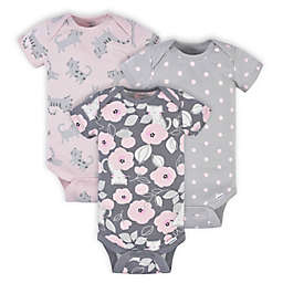 Gerber® Newborn 3-Pack Floral Short Sleeve Onesies® Bodysuits in Grey