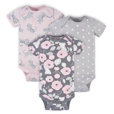 Gerber&reg; Preemie 3-Pack Floral Short Sleeve Onesies&reg; Bodysuits in Grey. View a larger version of this product image.