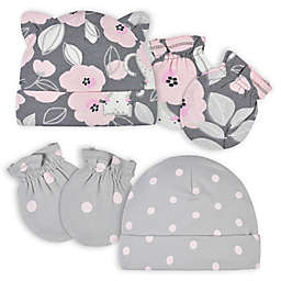 Gerber® Size 0-6M 4-Piece Floral Caps & Mittens Set in Grey